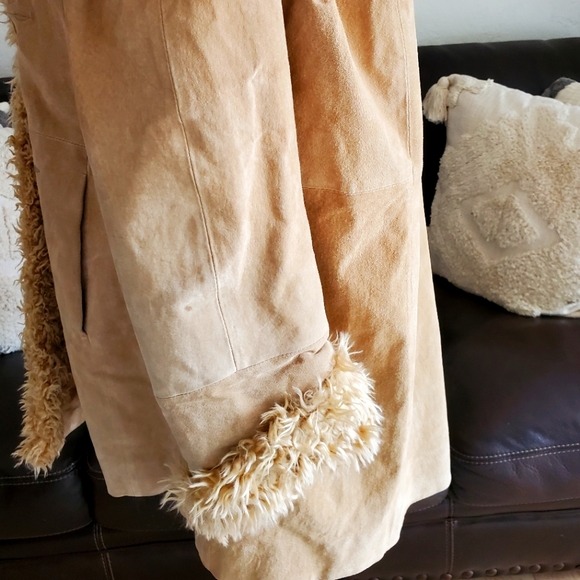 Vintage 90's Y2K Retro Embroidered Leather Coat With Faux Fur Trim Size 1X Retro - Picture 12 of 12